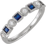 14K Gold Square Natural Blue Sapphire Milgrain Bezel-Set Anniversary Band – 1/5 CTW