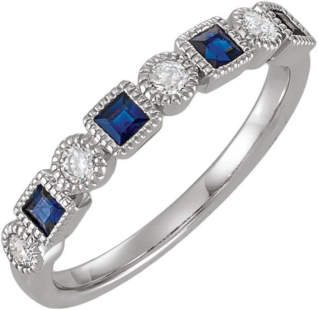 14K Gold Square Natural Blue Sapphire Milgrain Bezel-Set Anniversary Band – 1/5 CTW
