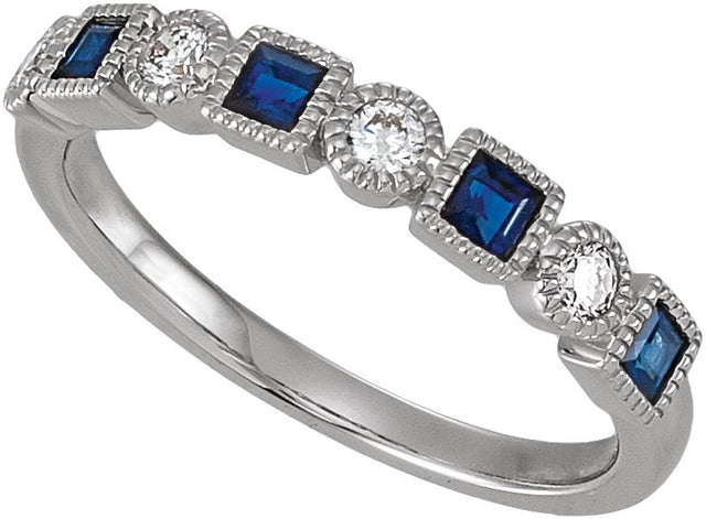 14K Gold Square Natural Blue Sapphire Milgrain Bezel-Set Anniversary Band – 1/5 CTW - view 4