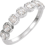 14K Gold Round Natural Diamond Rose-Cut Geometric Anniversary Band – 3 mm Stones - White Gold