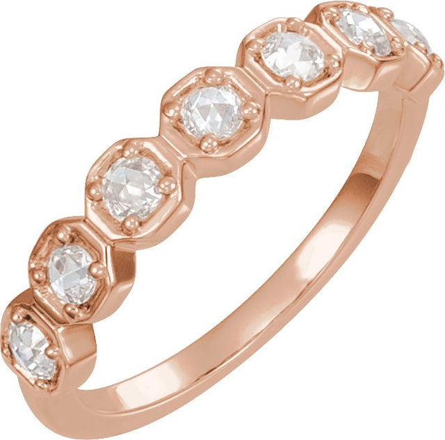 14K Gold Round Natural Diamond Rose-Cut Geometric Anniversary Band – 2 mm Stones - Rose Gold