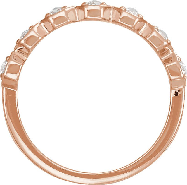 14K Gold Round Natural Diamond Rose-Cut Geometric Anniversary Band – 2 mm Stones - Rose Gold - view 2