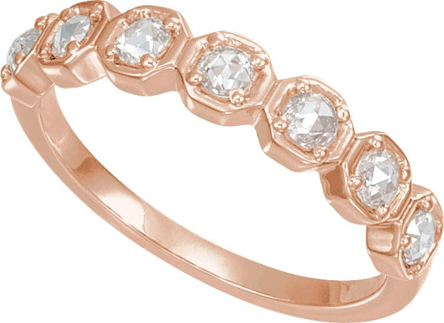 14K Gold Round Natural Diamond Rose-Cut Geometric Anniversary Band – 2.5 mm Stones - Rose Gold - view 4