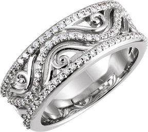 14K Gold Round Natural Diamond Sculptural Anniversary Band – 1 mm Stones - White Gold