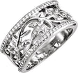 14K Gold Round Natural Diamond Floral Anniversary Band – 1 mm Stones - White Gold