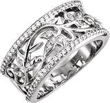 14K Gold Round Natural Diamond Floral Anniversary Band – 1 mm Stones - White Gold