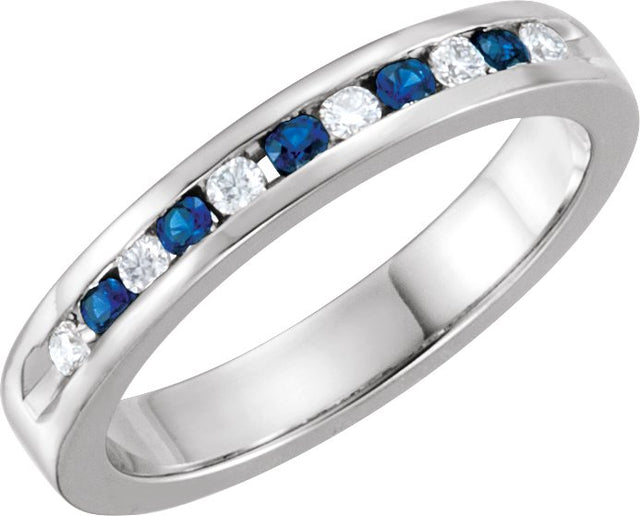 14K Gold Round Natural Blue Sapphire Channel-Set Eleven-Stone Anniversary Band – 1/8 CTW