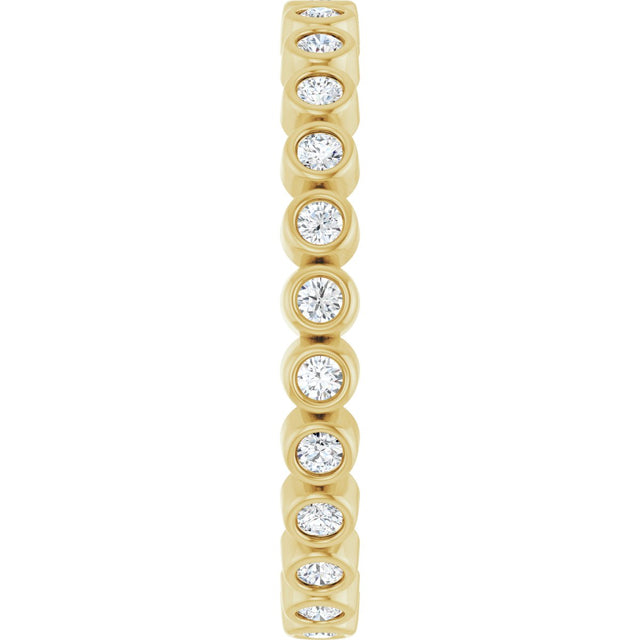 14K Gold Round Natural Diamond Eternity Band – 1.5 mm Stones - Yellow Gold - view 4