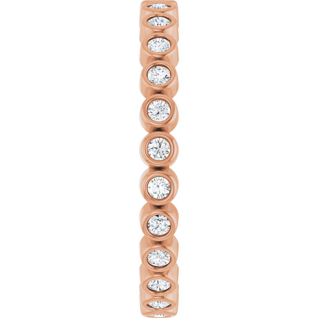 14K Gold Round Natural Diamond Eternity Band – 1.5 mm Stones - Rose Gold - view 4