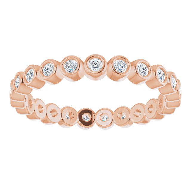 14K Gold Round Natural Diamond Eternity Band – 1.5 mm Stones - Rose Gold - view 3