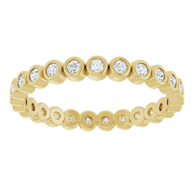 14K Gold Round Natural Diamond Eternity Band – 1.5 mm Stones - Yellow Gold - view 3