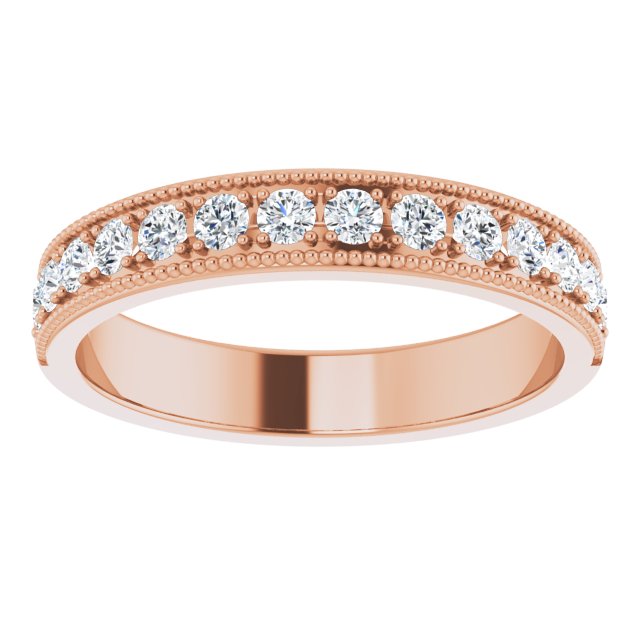 14K Gold Round Lab-Grown Diamond Milgrain Edge Anniversary Band – 3/8 CTW - Rose Gold - view 3