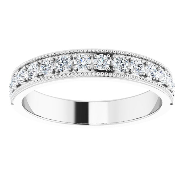 14K Gold Round Lab-Grown Diamond Milgrain Edge Anniversary Band – 3/8 CTW - White Gold - view 3