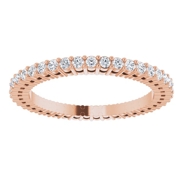 14K Gold Round Natural Diamond Shared-Prong Eternity Band – 1.3 mm Stones (3/8–1/2 CTW) - Rose Gold - view 3