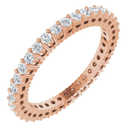 14K Gold Round Natural Diamond Shared-Prong Eternity Band – 1.5 mm Stones (1/2–5/8 CTW) - Rose Gold