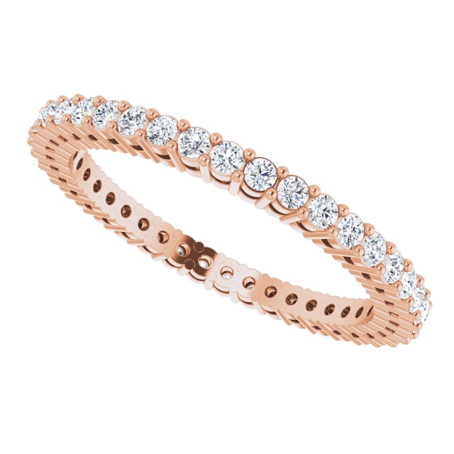14K Gold Round Natural Diamond Shared-Prong Eternity Band – 1.5 mm Stones (1/2–5/8 CTW) - Rose Gold - view 5