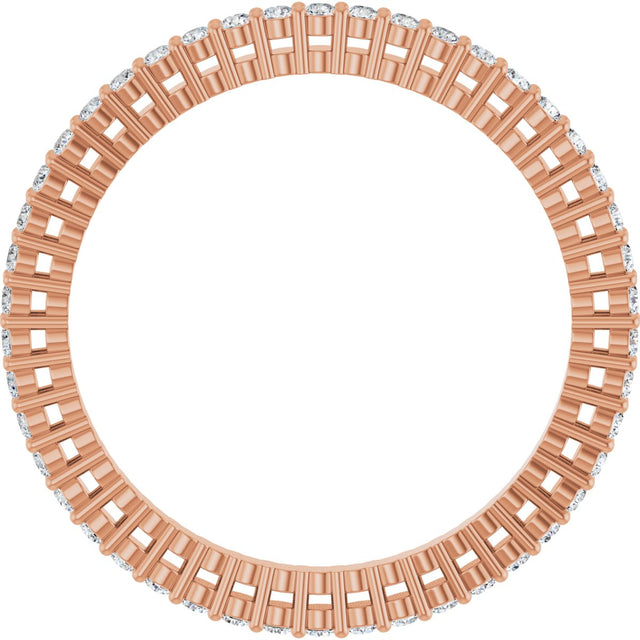 14K Gold Round Natural Diamond Shared-Prong Eternity Band – 1.3 mm Stones (3/8–1/2 CTW) - Rose Gold - view 2