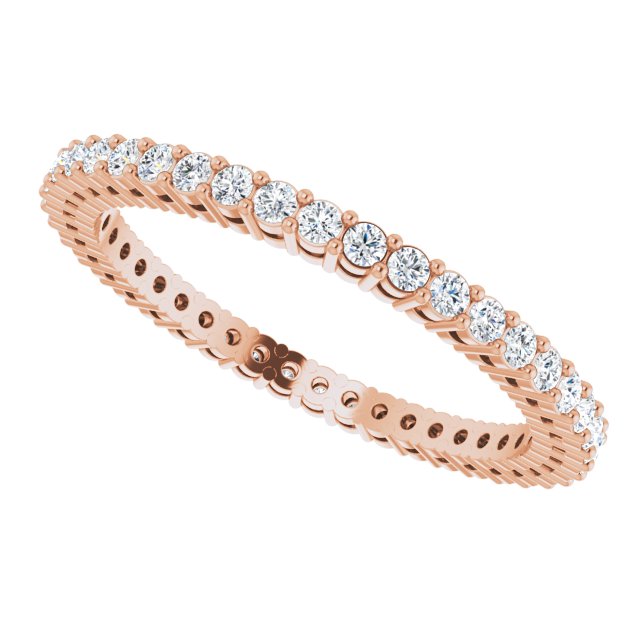 14K Gold Round Natural Diamond Shared-Prong Eternity Band – 1.5 mm Stones (1/2–5/8 CTW) - Rose Gold - view 5