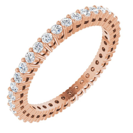 14K Gold Round Natural Diamond Shared-Prong Eternity Band – 1.5 mm Stones (1/2–5/8 CTW) - Rose Gold