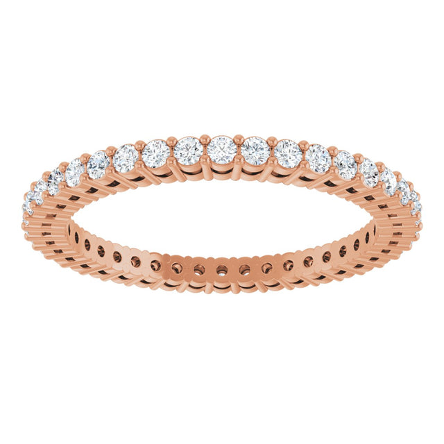 14K Gold Round Natural Diamond Shared-Prong Eternity Band – 1.5 mm Stones (1/2–5/8 CTW) - Rose Gold - view 3