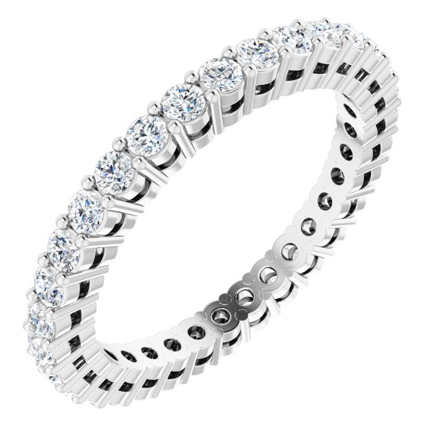 14K Gold Round Natural Diamond Shared-Prong Eternity Band – 1.7 mm Stones (1/2–3/4 CTW) - White Gold