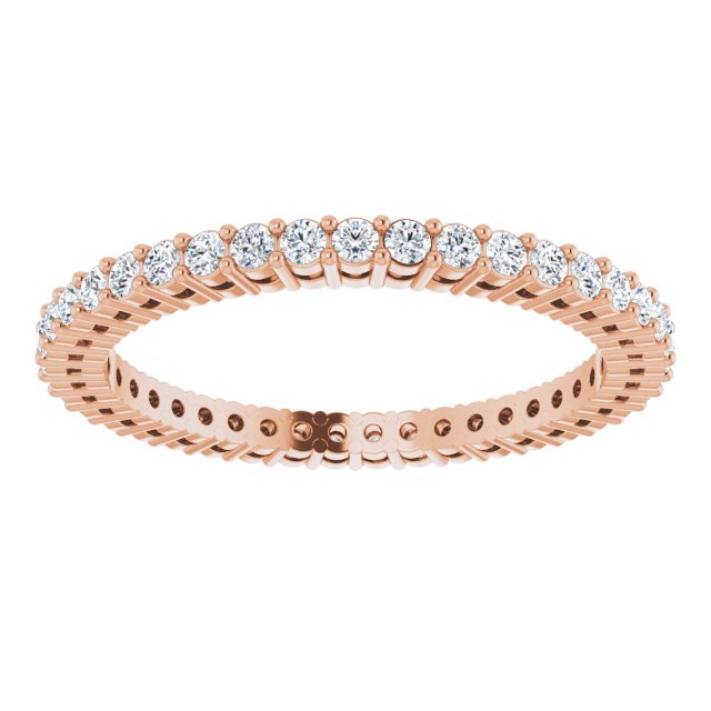 14K Gold Round Natural Diamond Shared-Prong Eternity Band – 1.5 mm Stones (1/2–5/8 CTW) - Rose Gold - view 3