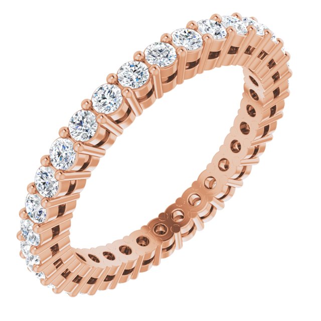 14K Gold Round Natural Diamond Shared-Prong Eternity Band – 1.7 mm Stones (1/2–3/4 CTW) - Rose Gold