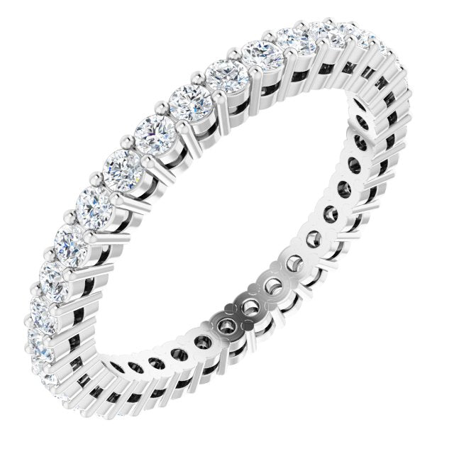 14K Gold Round Natural Diamond Shared-Prong Eternity Band – 1.7 mm Stones (1/2–3/4 CTW) - White Gold