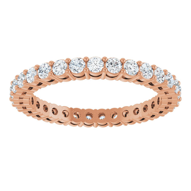 14K Gold Round Natural Diamond Shared-Prong Eternity Band – 2 mm Stones (3/4–1 CTW) - Rose Gold - view 3
