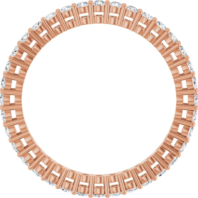 14K Gold Round Natural Diamond Shared-Prong Eternity Band – 1.7 mm Stones (1/2–3/4 CTW) - Rose Gold - view 2