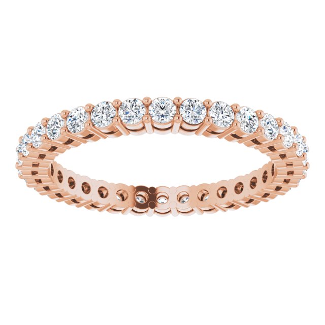 14K Gold Round Natural Diamond Shared-Prong Eternity Band – 2 mm Stones (3/4–1 CTW) - Rose Gold - view 3
