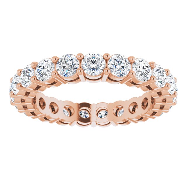 14K Gold Round Natural Diamond Shared-Prong Eternity Band – 2.8 mm Stones - Rose Gold - view 3