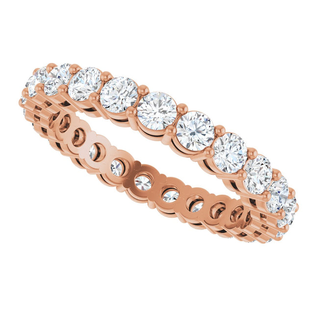 14K Gold Round Natural Diamond Shared-Prong Eternity Band – 2.8 mm Stones - Rose Gold - view 5