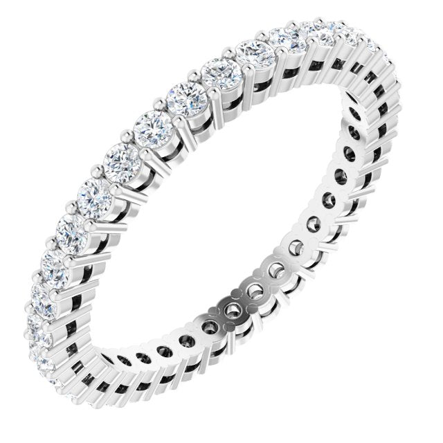 14K Gold Round Natural Diamond Shared-Prong Eternity Band – 1.7 mm Stones (1/2–3/4 CTW) - White Gold