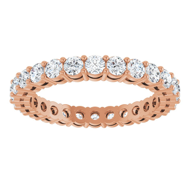 14K Gold Round Natural Diamond Shared-Prong Eternity Band – 2.5 mm Stones (1 3/8–1 1/2 CTW) - Rose Gold - view 3