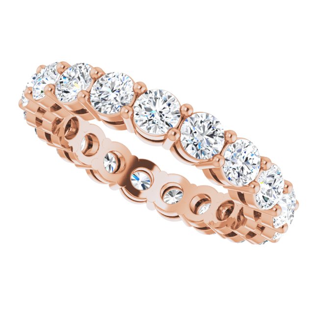 14K Gold Round Natural Diamond Shared-Prong Eternity Band – 3 mm Stones (1 3/4–2 1/5 CTW) - Rose Gold - view 5