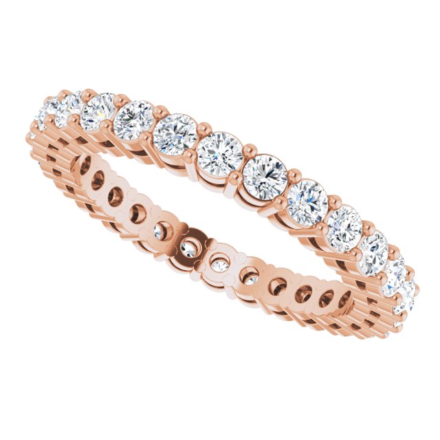 14K Gold Round Natural Diamond Shared-Prong Eternity Band – 2 mm Stones (3/4–1 CTW) - Rose Gold - view 5