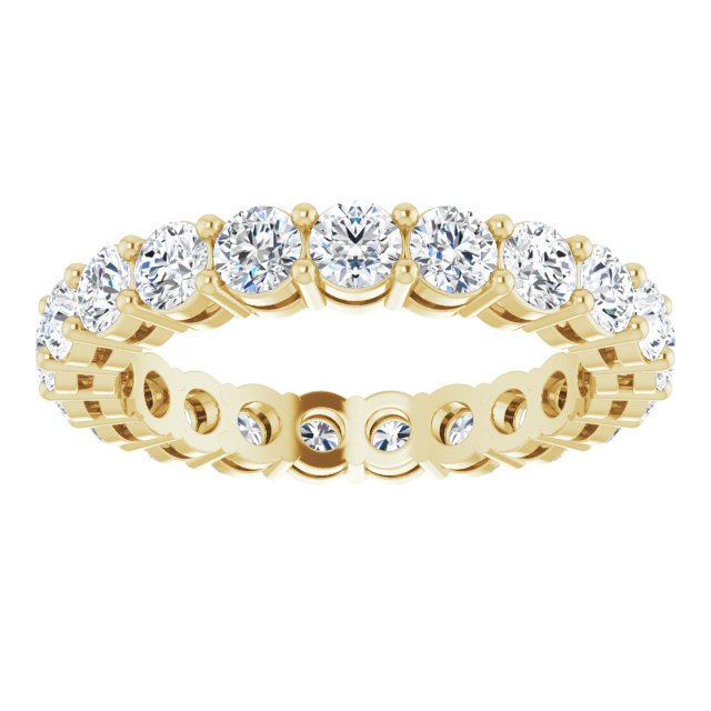 14K Gold Round Natural Diamond Shared-Prong Eternity Band – 3 mm Stones (1 3/4–2 1/5 CTW) - Yellow Gold - view 3
