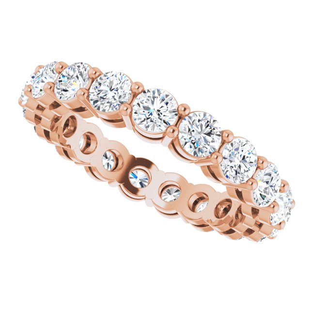 14K Gold Round Natural Diamond Shared-Prong Eternity Band – 3 mm Stones (1 3/4–2 1/5 CTW) - Rose Gold - view 5