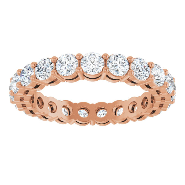 14K Gold Round Natural Diamond Shared-Prong Eternity Band – 3 mm Stones (1 3/4–2 1/5 CTW) - Rose Gold - view 3