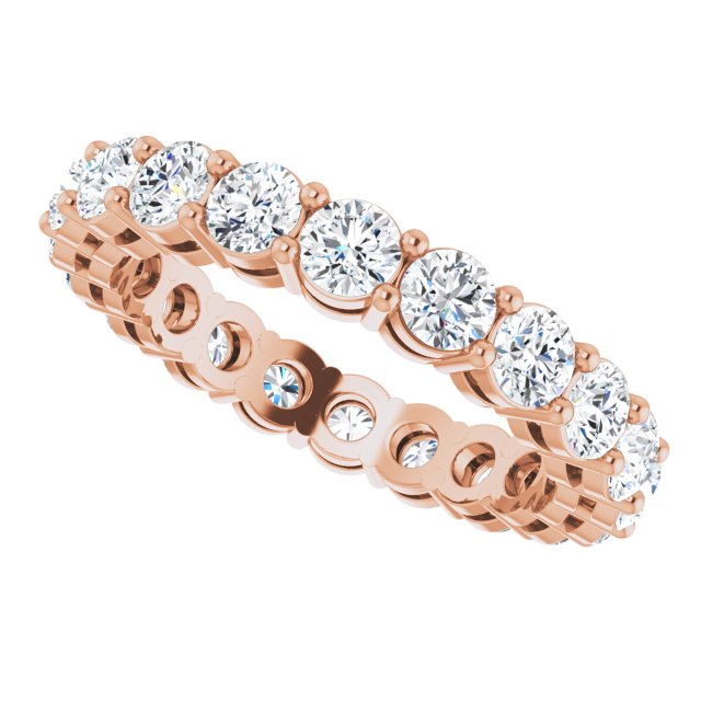 14K Gold Round Natural Diamond Shared-Prong Eternity Band – 3 mm Stones (1 3/4–2 1/5 CTW) - Rose Gold - view 5
