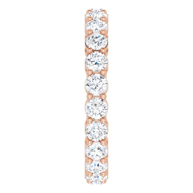 14K Gold Round Natural Diamond Shared-Prong Eternity Band – 3 mm Stones (1 3/4–2 1/5 CTW) - Rose Gold - view 4