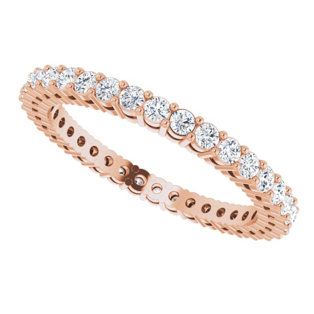 14K Gold Round Natural Diamond Shared-Prong Eternity Band – 1.7 mm Stones (1/2–3/4 CTW) - Rose Gold - view 5