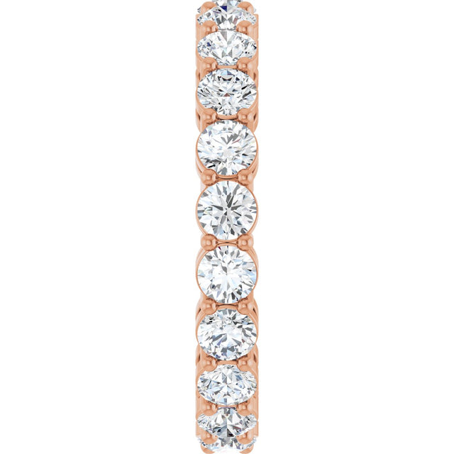 14K Gold Round Natural Diamond Shared-Prong Eternity Band – 3 mm Stones (1 3/4–2 1/5 CTW) - Rose Gold - view 4