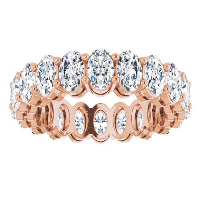 14K Gold Oval Natural Diamond Shared-Prong Eternity Band – 5x3 mm Stones (4 3/4–5 1/2 CTW) - Rose Gold - view 3