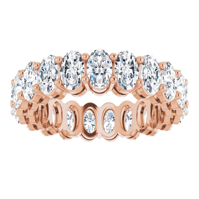 14K Gold Oval Natural Diamond Shared-Prong Eternity Band – 5x3 mm Stones (4 3/4–5 1/2 CTW) - Rose Gold - view 3