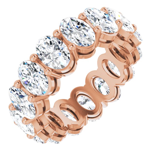 14K Gold Oval Natural Diamond Shared-Prong Eternity Band – 6x4 mm Stones (5 1/5–5 9/10 CTW) - Rose Gold