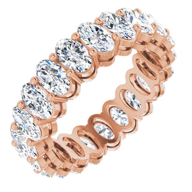 14K Gold Oval Natural Diamond Shared-Prong Eternity Band – 5x3 mm Stones (4 3/4–5 1/2 CTW) - Rose Gold