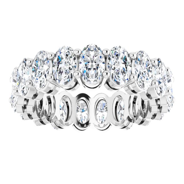 14K Gold Oval Natural Diamond Shared-Prong Eternity Band – 5x3 mm Stones (4 3/4–5 1/2 CTW) - White Gold - view 3