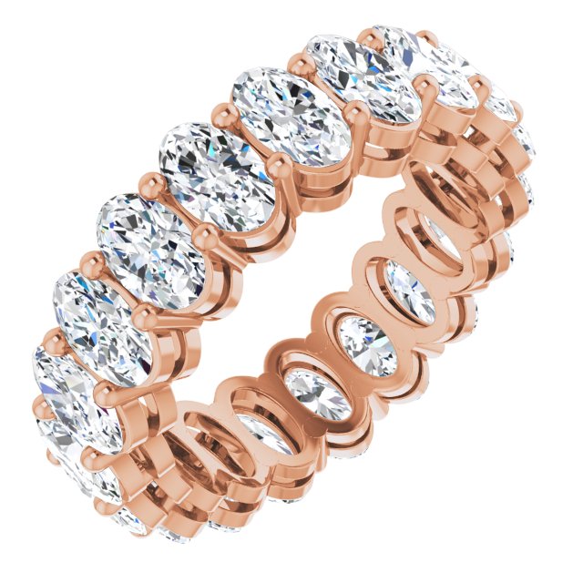 14K Gold Oval Natural Diamond Shared-Prong Eternity Band – 5x3 mm Stones (4 3/4–5 1/2 CTW) - Rose Gold
